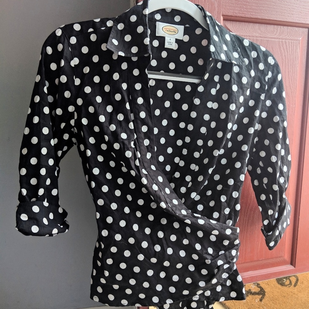 Polka dot wrap tailored shirt
